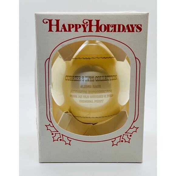 VTG Currier & Ives Sleigh Race Glass Ornament In Box Happy Holidays Collection - Picture 4 of 7